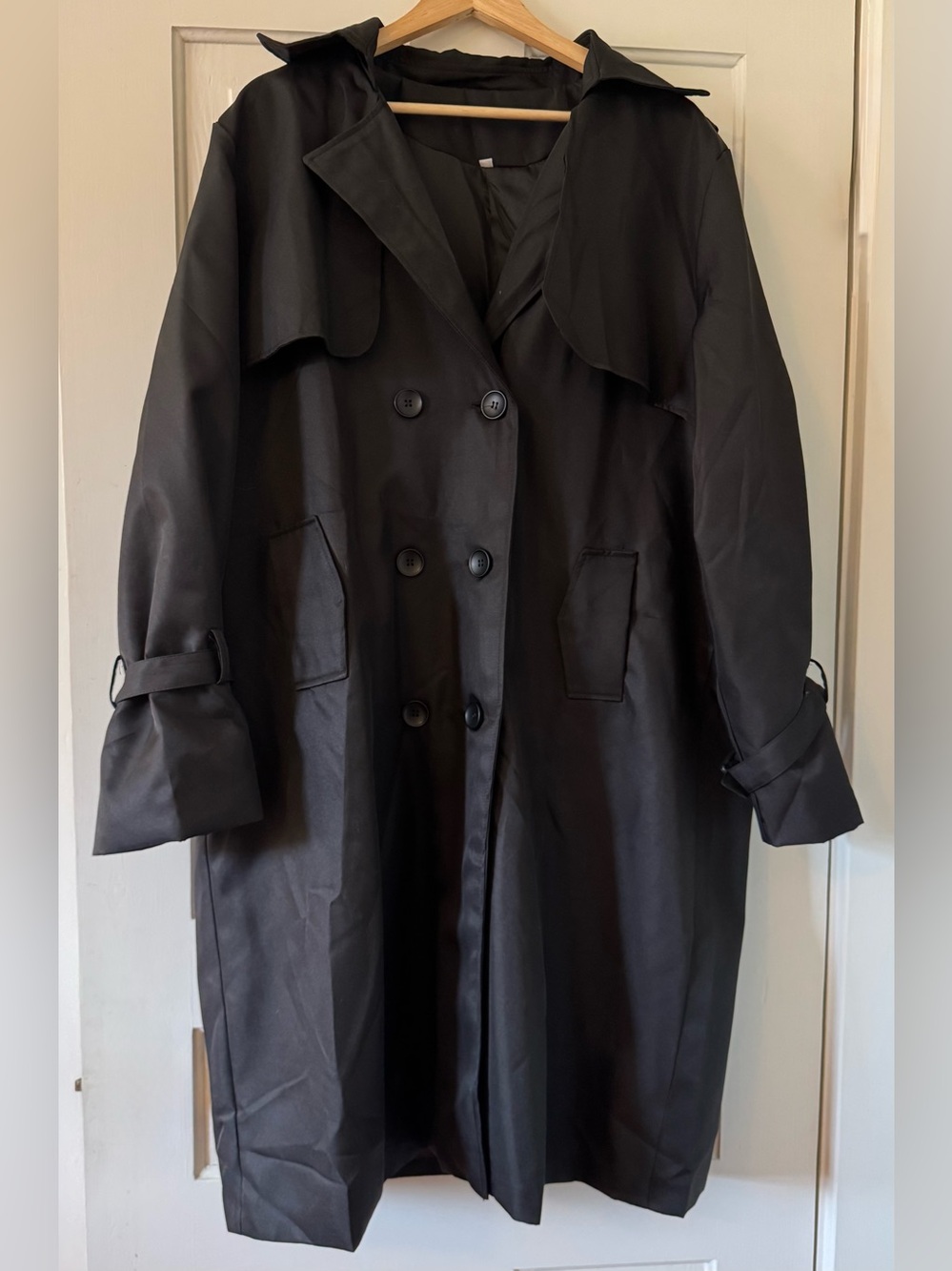 Classic Black Double-Breasted Trench Coat